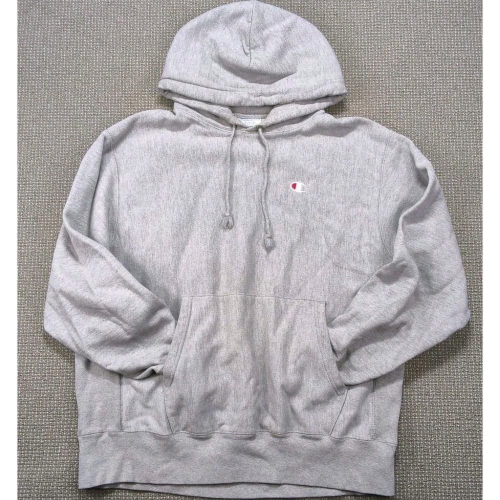 Champion Reverse Weave Hoodie Gray, Size Large, Classic Fit Pullover Sweatshirt